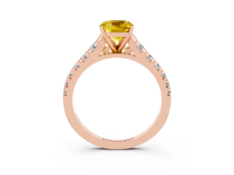 Rose gold Cushion Cut Yellow Sapphire Solitaire Ring with Cathedral Setting and Pavé Band_27