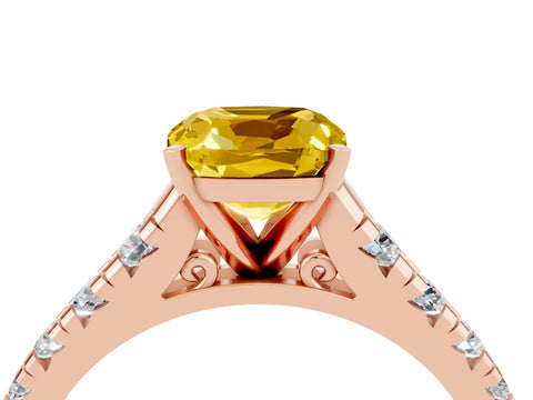 Rose gold Cushion Cut Yellow Sapphire Solitaire Ring with Cathedral Setting and Pavé Band_28