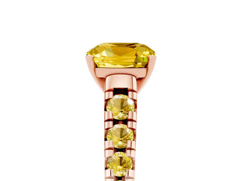 Rose gold Cushion Cut Yellow Sapphire Solitaire Ring with Cathedral Setting and Pavé Band_5