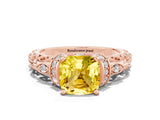 Rose gold Cushion Cut Yellow Sapphire Solitaire Ring with Filigree Band and Four-Prong Setting_48