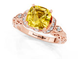 Rose gold Cushion Cut Yellow Sapphire Solitaire Ring with Filigree Band and Four-Prong Setting_49
