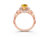 Rose gold Cushion Cut Yellow Sapphire Solitaire Ring with Filigree Band and Four-Prong Setting_51