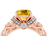 Rose gold Cushion Cut Yellow Sapphire Solitaire Ring with Filigree Band and Four-Prong Setting_52