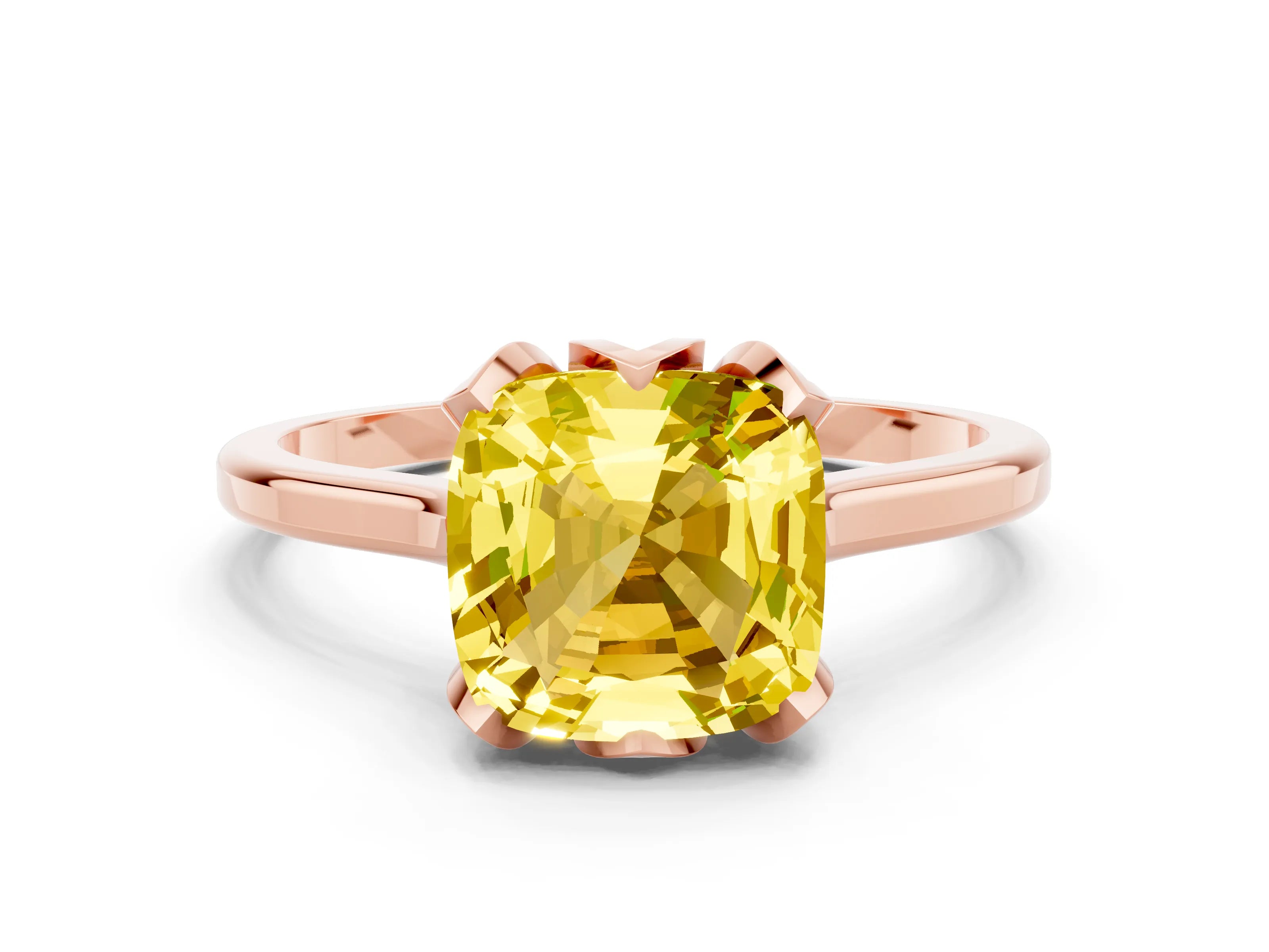 Rose gold Cushion Cut Yellow Sapphire Solitaire Ring with Flower Prong Setting and Classic Band_12