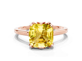 Rose gold Cushion Cut Yellow Sapphire Solitaire Ring with Flower Prong Setting and Classic Band_12
