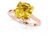 Rose gold Cushion Cut Yellow Sapphire Solitaire Ring with Flower Prong Setting and Classic Band_13
