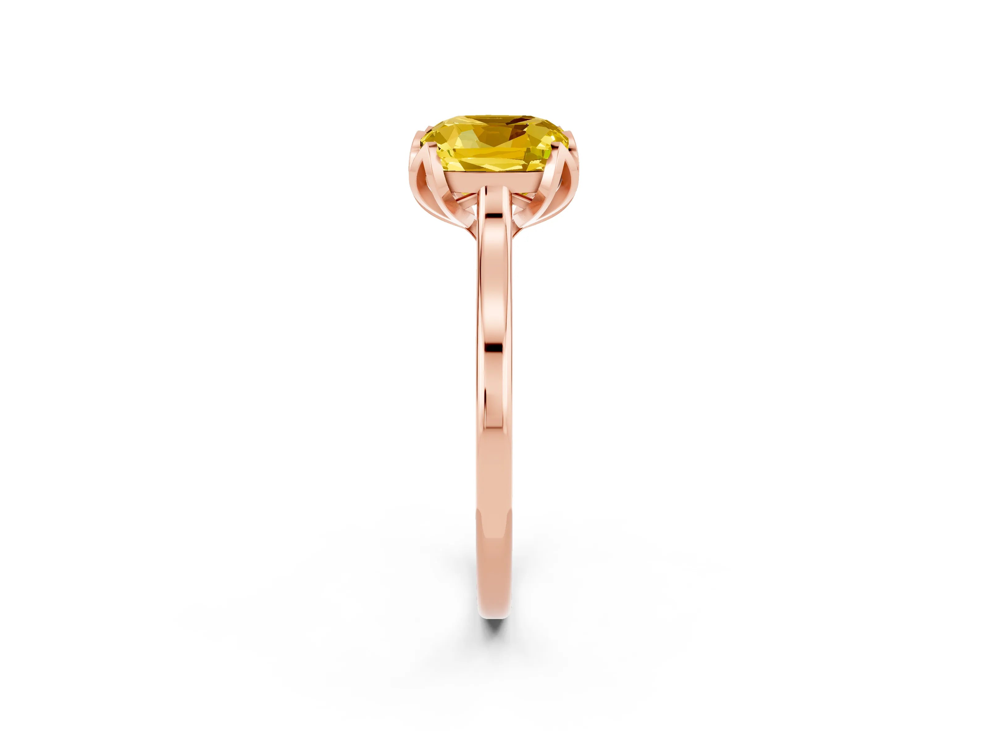 Rose gold Cushion Cut Yellow Sapphire Solitaire Ring with Flower Prong Setting and Classic Band_14