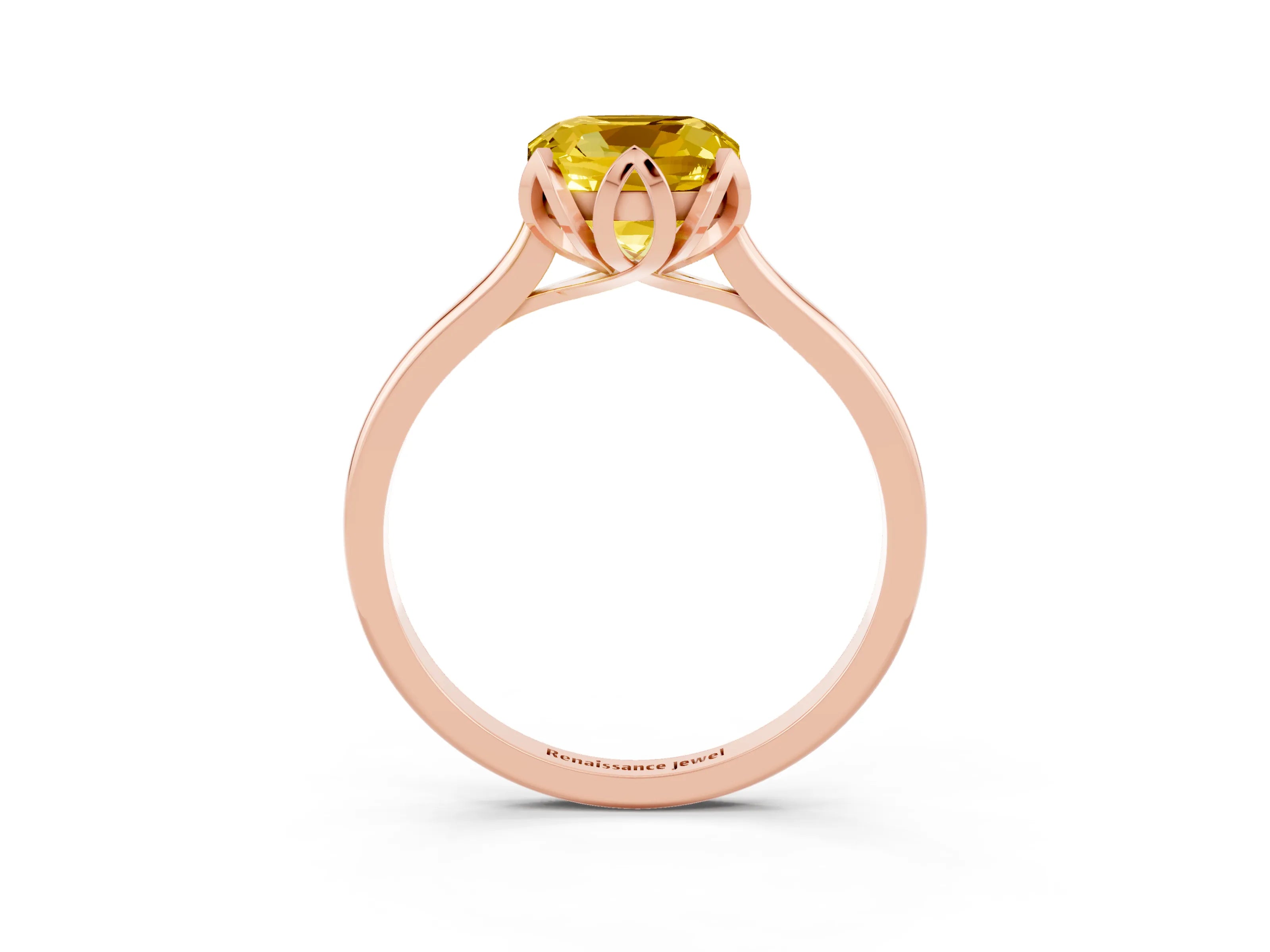 Rose gold Cushion Cut Yellow Sapphire Solitaire Ring with Flower Prong Setting and Classic Band_15