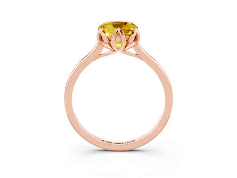 Rose gold Cushion Cut Yellow Sapphire Solitaire Ring with Flower Prong Setting and Classic Band_15