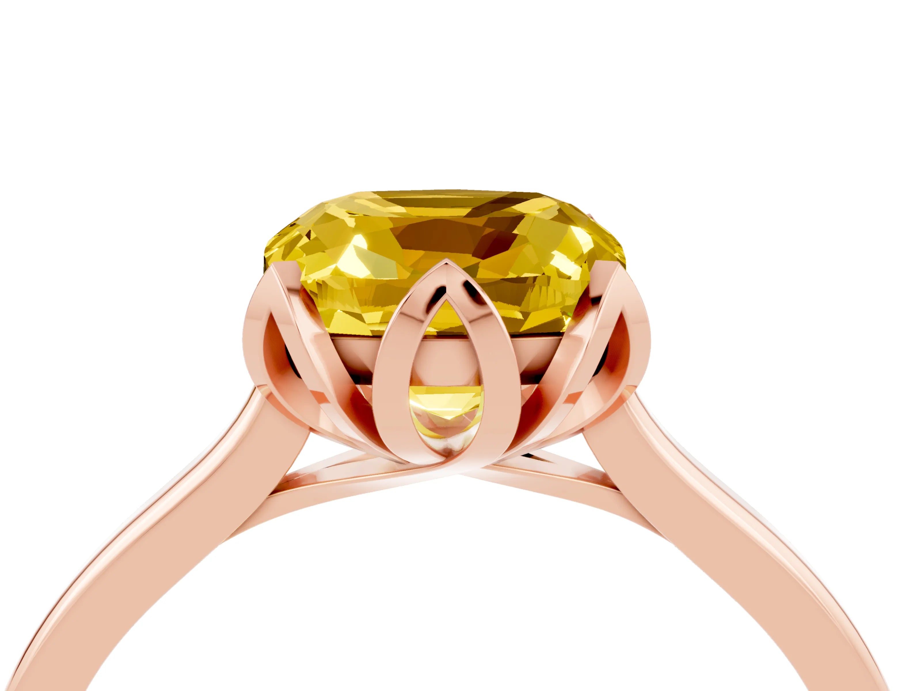 Rose gold Cushion Cut Yellow Sapphire Solitaire Ring with Flower Prong Setting and Classic Band_16