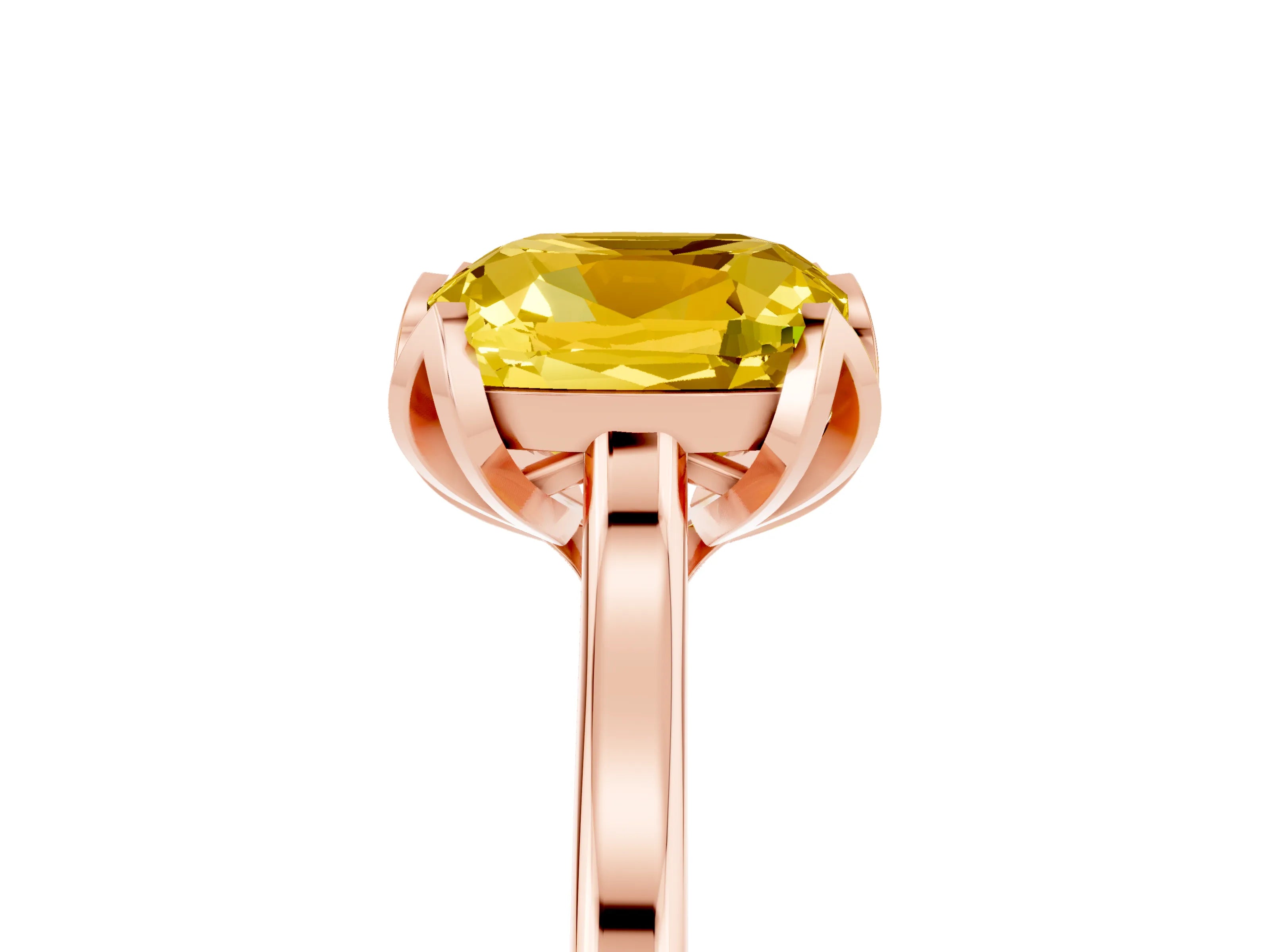 Rose gold Cushion Cut Yellow Sapphire Solitaire Ring with Flower Prong Setting and Classic Band_17
