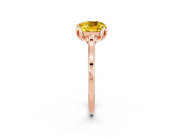 Rose gold Cushion Cut Yellow Sapphire Solitaire Ring with Flower Prong Setting and Classic Band