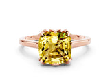 Rose gold Cushion Cut Yellow Sapphire Solitaire Ring with Flower Prong Setting and Classic Band_36