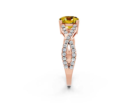 Rose gold Cushion Cut Yellow Sapphire Solitaire Ring with Four-Prong Setting and Twisted Pavé Band_14