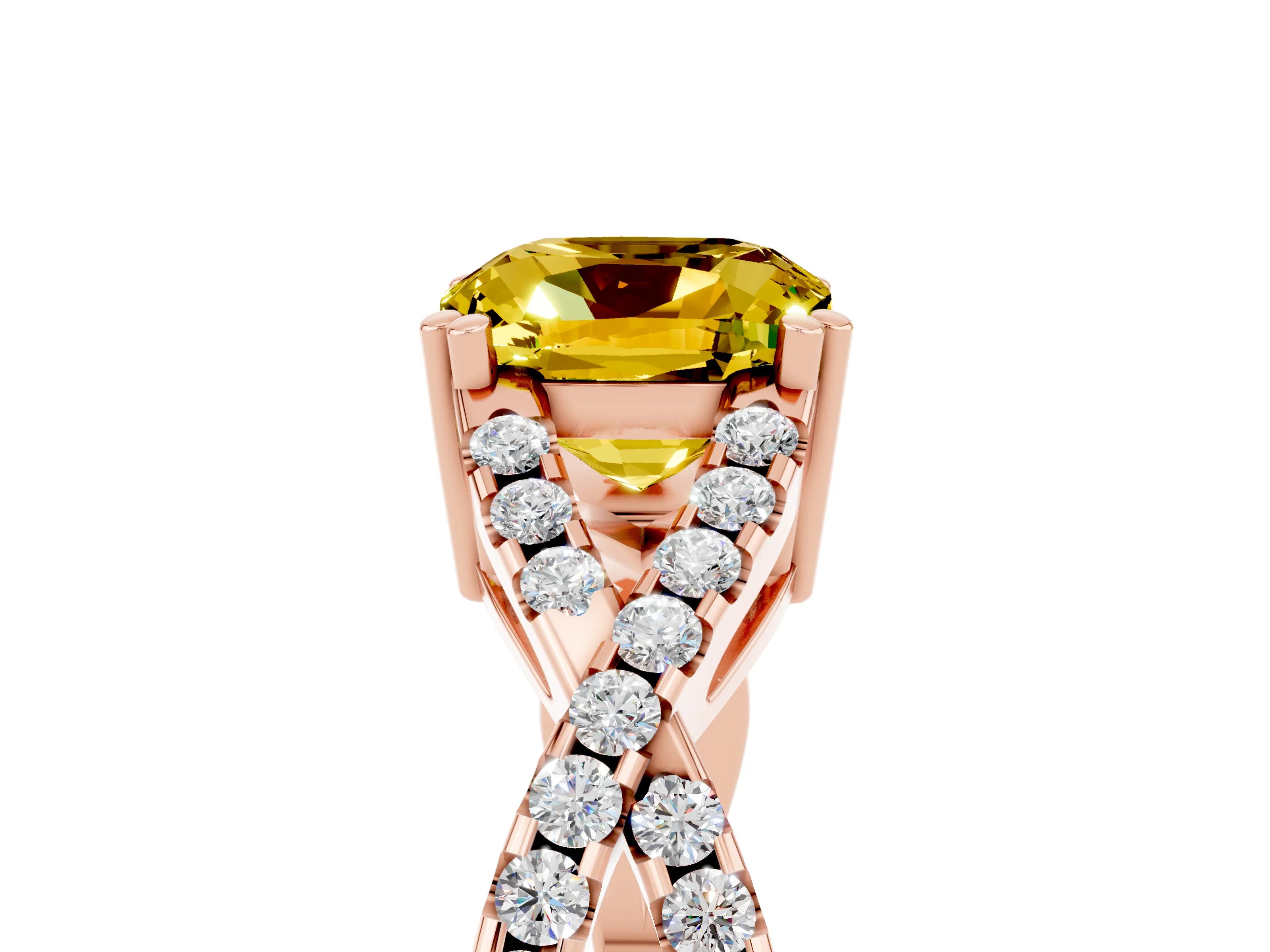 Rose gold Cushion Cut Yellow Sapphire Solitaire Ring with Four-Prong Setting and Twisted Pavé Band_17