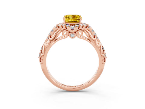 Rose gold Cushion Cut Yellow Sapphire Solitaire Ring with Hidden Halo and Pavé Band_15