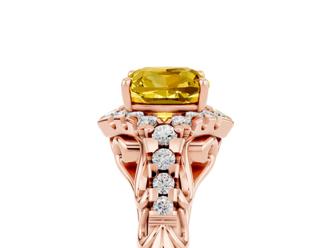 Rose gold Cushion Cut Yellow Sapphire Solitaire Ring with Hidden Halo and Pavé Band_17