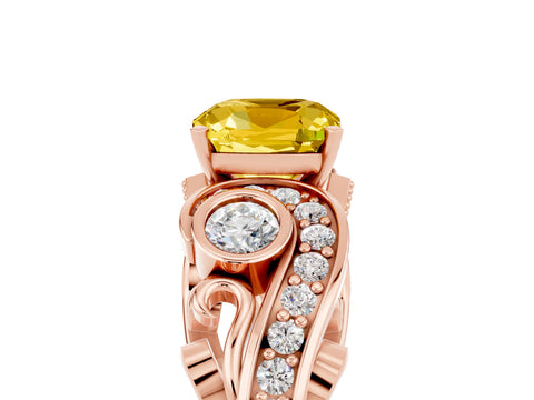 Rose gold Cushion Cut Yellow Sapphire Solitaire Ring with Milgrain Pavé Band and Four-Prong Setting_29