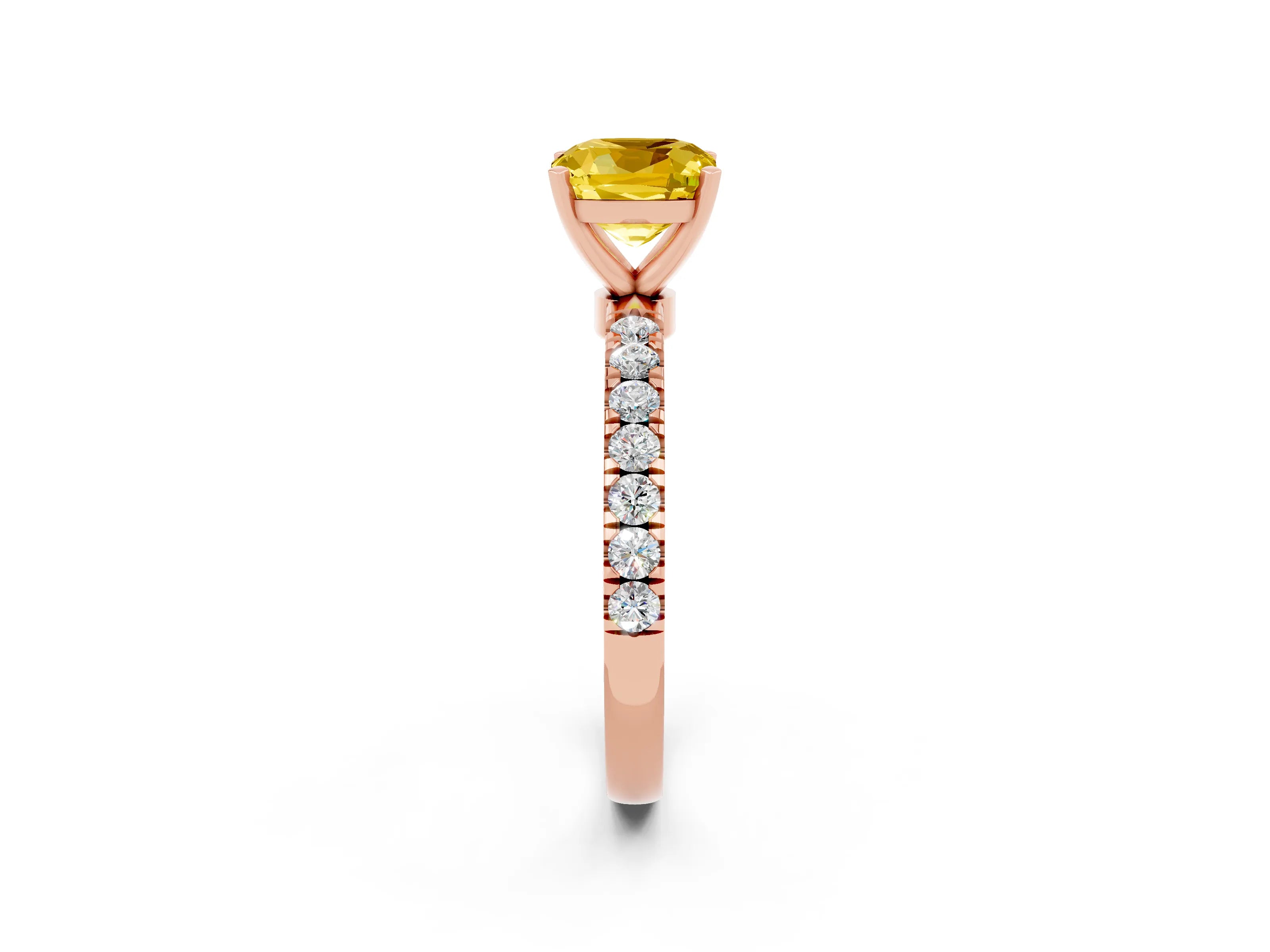 Rose gold Cushion Cut Yellow Sapphire Solitaire Ring with Pavé Accents and Four-Prong Setting_26