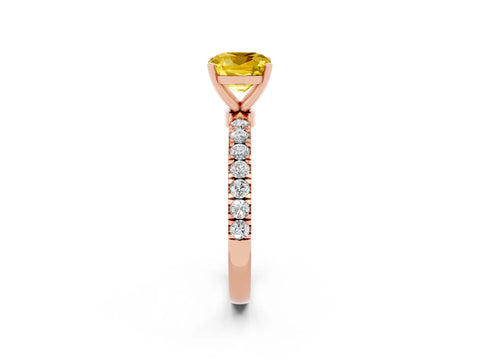 Rose gold Cushion Cut Yellow Sapphire Solitaire Ring with Pavé Accents and Four-Prong Setting_26