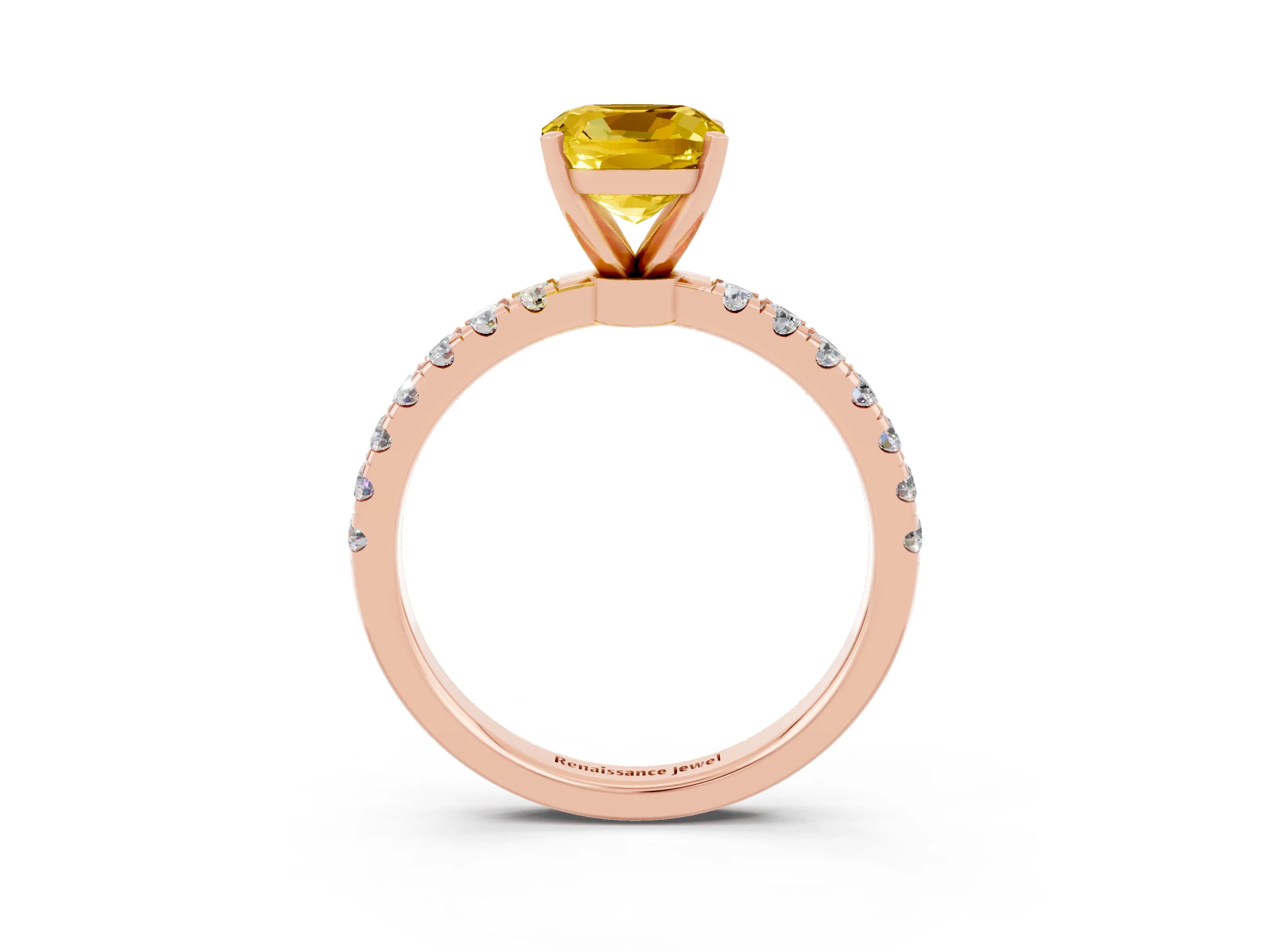 Rose gold Cushion Cut Yellow Sapphire Solitaire Ring with Pavé Accents and Four-Prong Setting_27