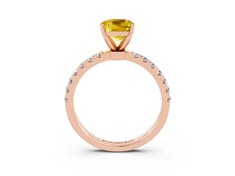Rose gold Cushion Cut Yellow Sapphire Solitaire Ring with Pavé Accents and Four-Prong Setting_27