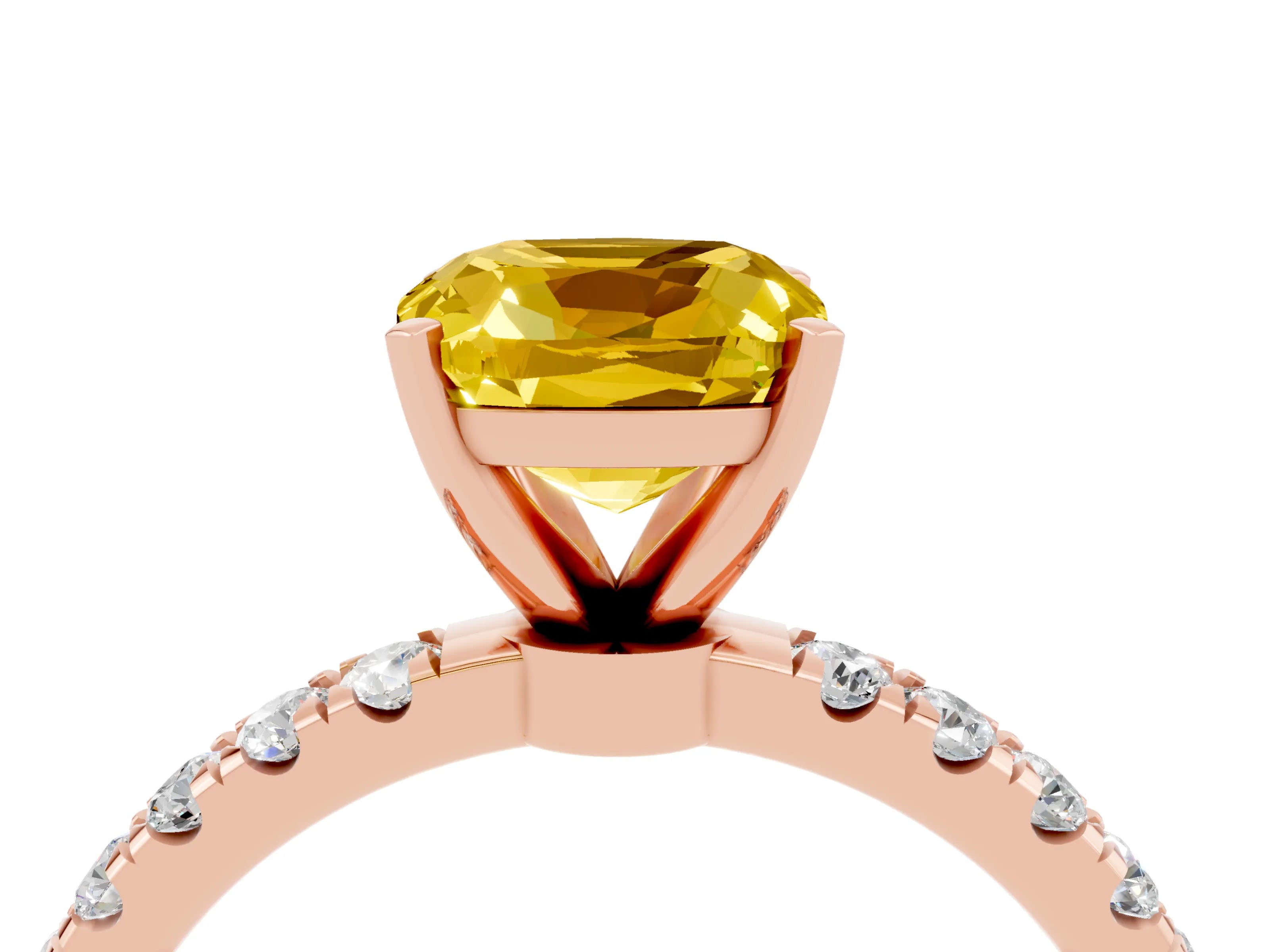 Rose gold Cushion Cut Yellow Sapphire Solitaire Ring with Pavé Accents and Four-Prong Setting_28