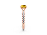 Rose gold Cushion Cut Yellow Sapphire Solitaire Ring with Pavé Band and Four-Prong Setting_62