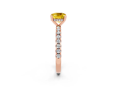 Rose gold Cushion Cut Yellow Sapphire Solitaire Ring with Pavé Band and Four-Prong Setting_62