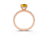 Rose gold Cushion Cut Yellow Sapphire Solitaire Ring with Pavé Band and Four-Prong Setting_63