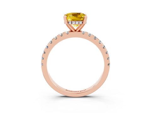 Rose gold Cushion Cut Yellow Sapphire Solitaire Ring with Pavé Band and Four-Prong Setting_63