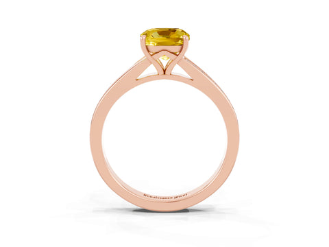 Rose gold Cushion Cut Yellow Sapphire Solitaire Ring with Pavé Band and Prong Setting_15