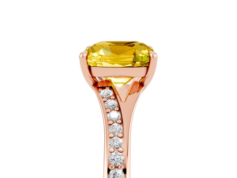 Rose gold Cushion Cut Yellow Sapphire Solitaire Ring with Pavé Band and Prong Setting_17