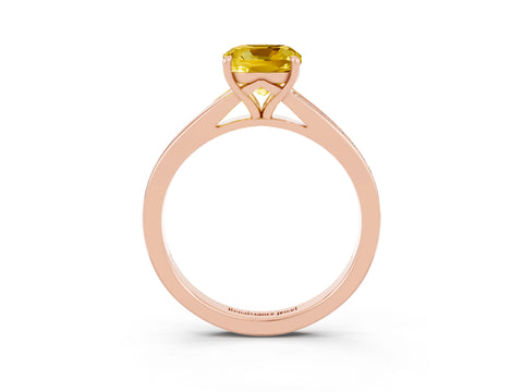 Rose gold Cushion Cut Yellow Sapphire Solitaire Ring with Pavé Band and Prong Setting_3