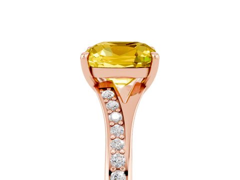 Rose gold Cushion Cut Yellow Sapphire Solitaire Ring with Pavé Band and Prong Setting_5