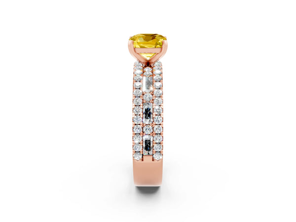 Rose gold Cushion Cut Yellow Sapphire Solitaire Ring with Pavé and Channel Set Band