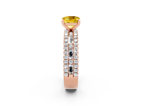 Rose gold Cushion Cut Yellow Sapphire Solitaire Ring with Pavé and Channel Set Band_26
