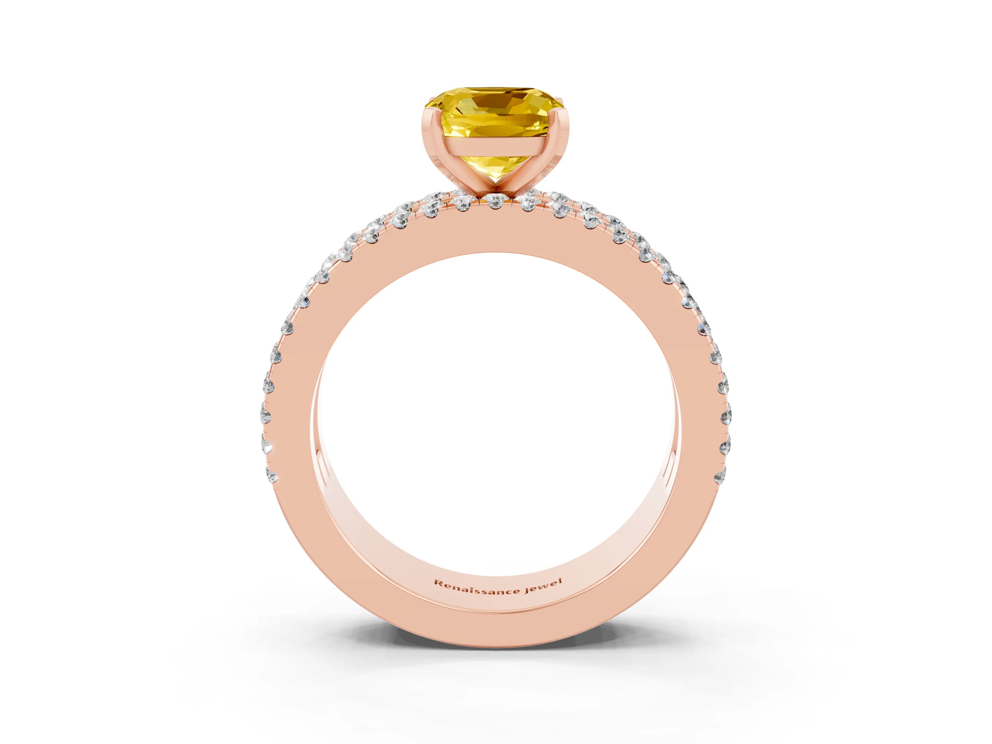 Rose gold Cushion Cut Yellow Sapphire Solitaire Ring with Pavé and Channel Set Band_27