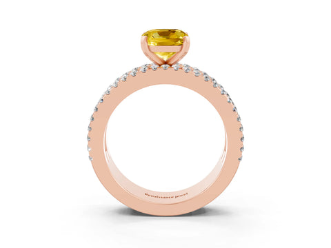 Rose gold Cushion Cut Yellow Sapphire Solitaire Ring with Pavé and Channel Set Band_27