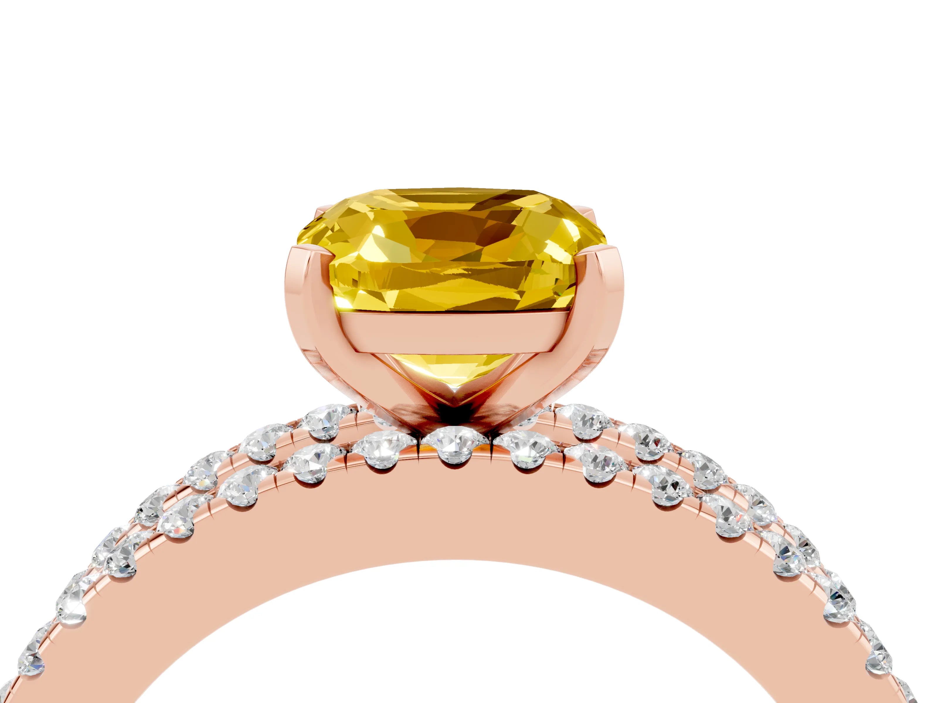 Rose gold Cushion Cut Yellow Sapphire Solitaire Ring with Pavé and Channel Set Band_28