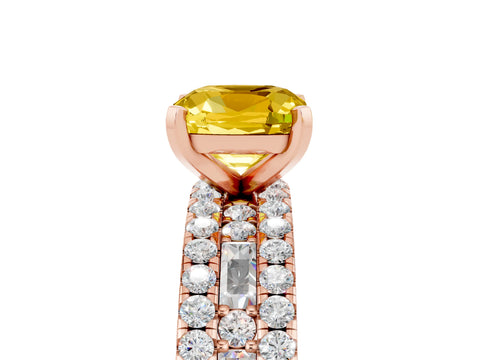 Rose gold Cushion Cut Yellow Sapphire Solitaire Ring with Pavé and Channel Set Band_29