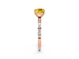 Rose gold Cushion Cut Yellow Sapphire Solitaire Ring with Pave Band and Four Prong Setting_50