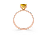 Rose gold Cushion Cut Yellow Sapphire Solitaire Ring with Pave Band and Four Prong Setting_51