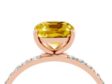Rose gold Cushion Cut Yellow Sapphire Solitaire Ring with Pave Band and Four Prong Setting_52