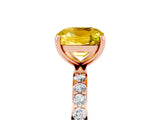 Rose gold Cushion Cut Yellow Sapphire Solitaire Ring with Pave Band and Four Prong Setting_53