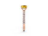 Rose gold Cushion Cut Yellow Sapphire Solitaire Ring with Round  Pavé Band and Four-Prong Setting_46
