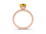 Rose gold Cushion Cut Yellow Sapphire Solitaire Ring with Round  Pavé Band and Four-Prong Setting_47