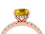 Rose gold Cushion Cut Yellow Sapphire Solitaire Ring with Round  Pavé Band and Four-Prong Setting_48
