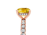 Rose gold Cushion Cut Yellow Sapphire Solitaire Ring with Round  Pavé Band and Four-Prong Setting_49