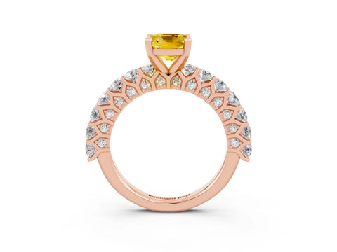 Rose gold Cushion Cut Yellow Sapphire Solitaire Ring with Shared Prong Pavé Band and Four-Prong Setting_3